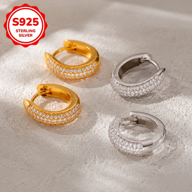 Women's S925 Sterling Zirconia Geometric Round Earrings, Exquisite Gift